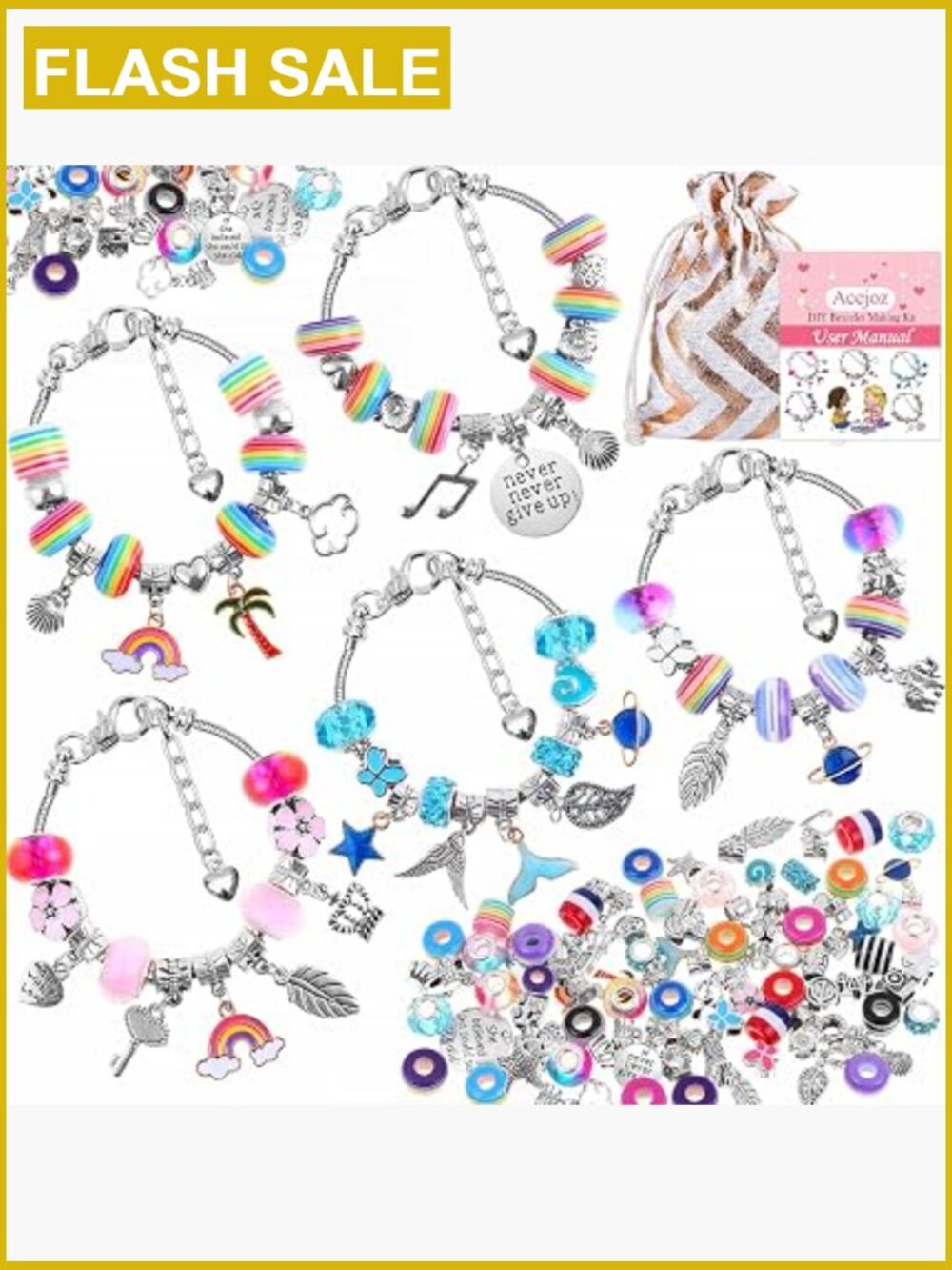 85 Pcs Charm Bracelet Making Kit DIY Jewelry Set Adjustable Snake Chain